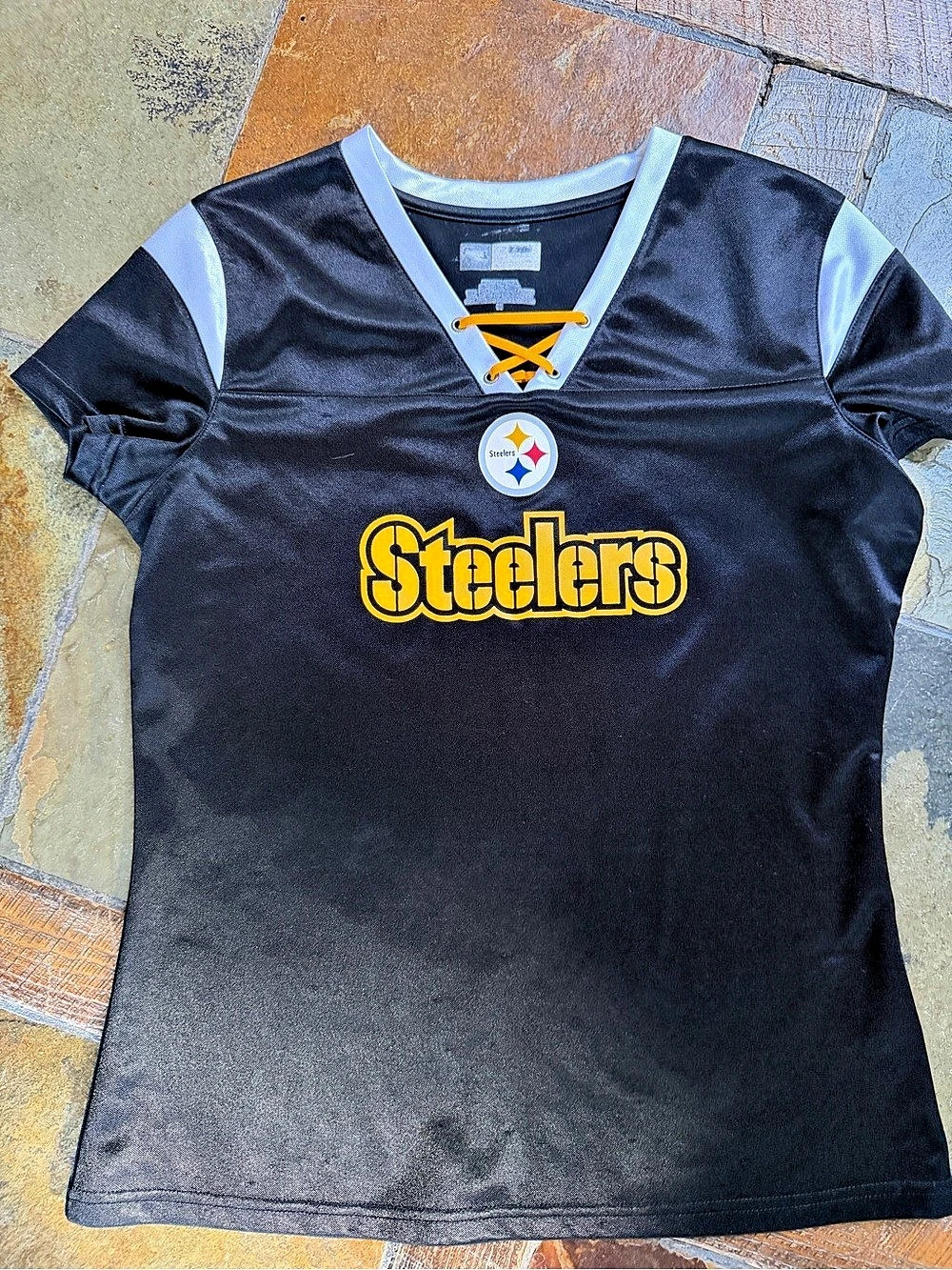 NFL Steelers Lace-Up Jersey in Black & Yellow Size Medium
